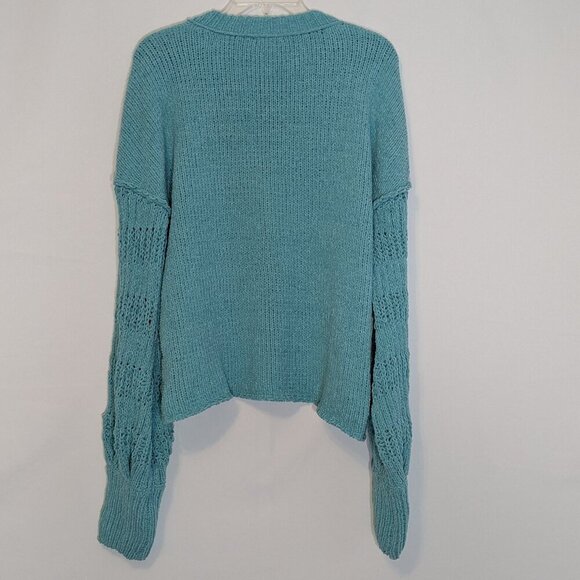 NEW IN Teal Blue Long Sleeve Pullover Crew Neck Boxy Chenille Sweater; Size M - Picture 3 of 6